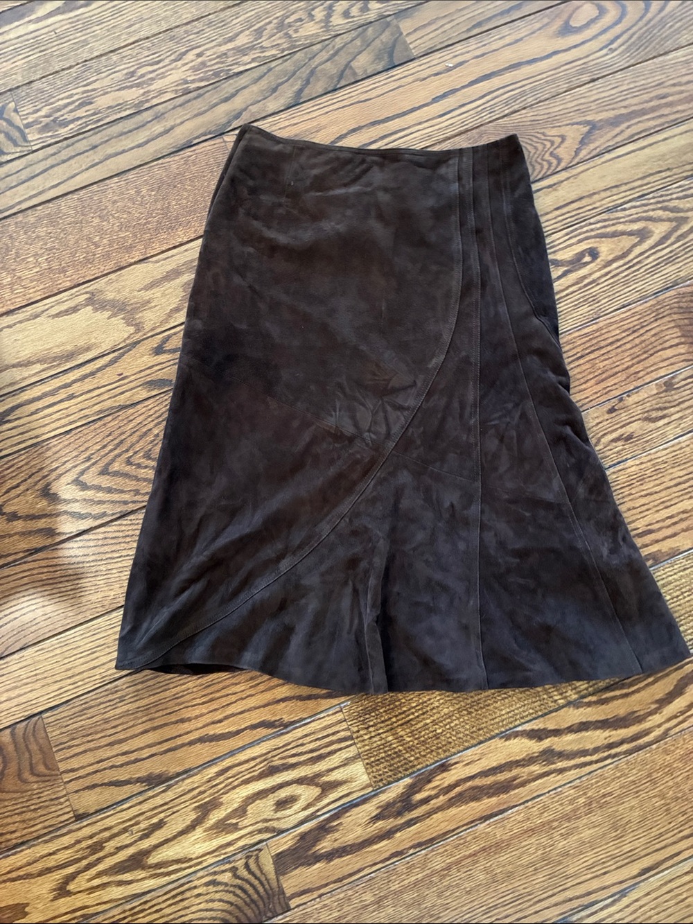 MaxMara Dark Brown Suede A-Line Skirt